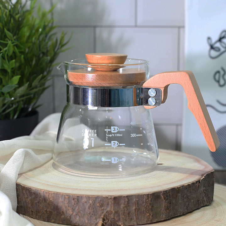 Glass Coffee server wooden handle V60 - Choose Size