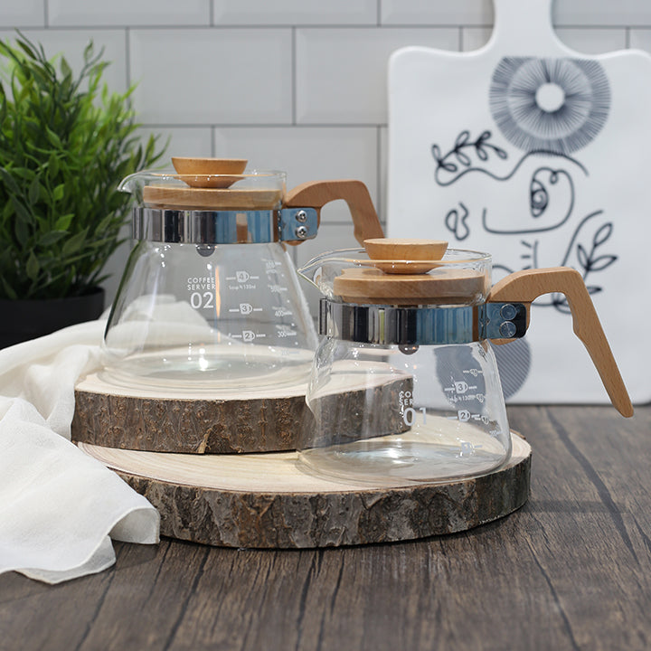 Glass Coffee server wooden handle V60 - Choose Size