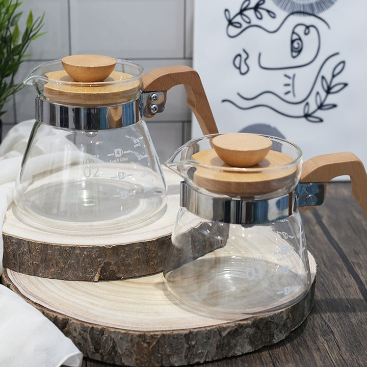 Glass Coffee server wooden handle V60 - Choose Size
