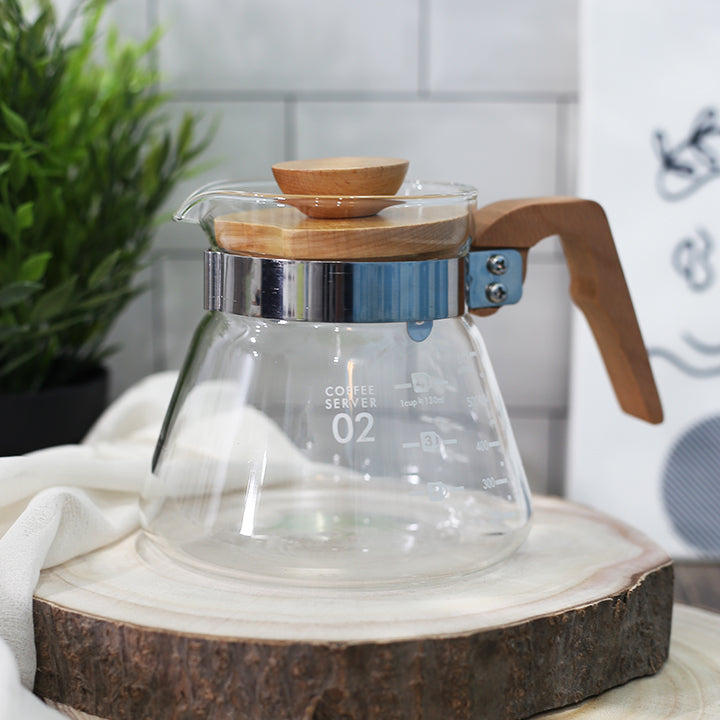 Glass Coffee server wooden handle V60 - Choose Size