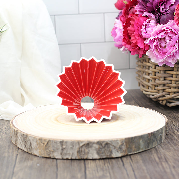V60 Origami Style Ceramic Red with Wood Base