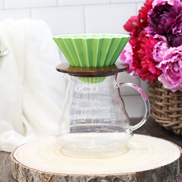 V60 Oregami Style Ceramic Green with wood base